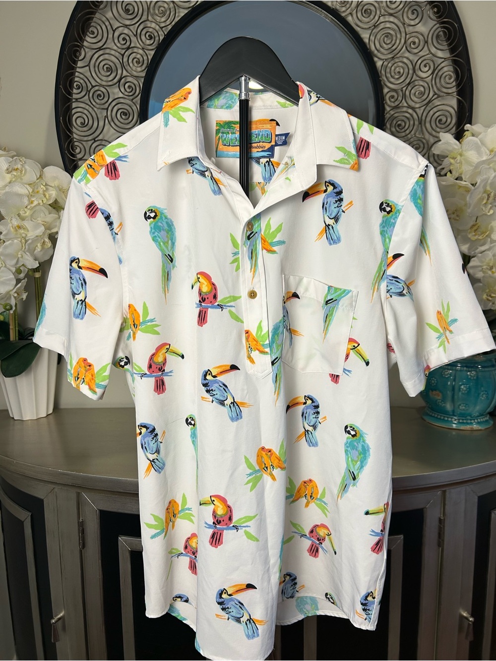 Chubbies White Short-Sleeve Tropical Bird Print Shirt